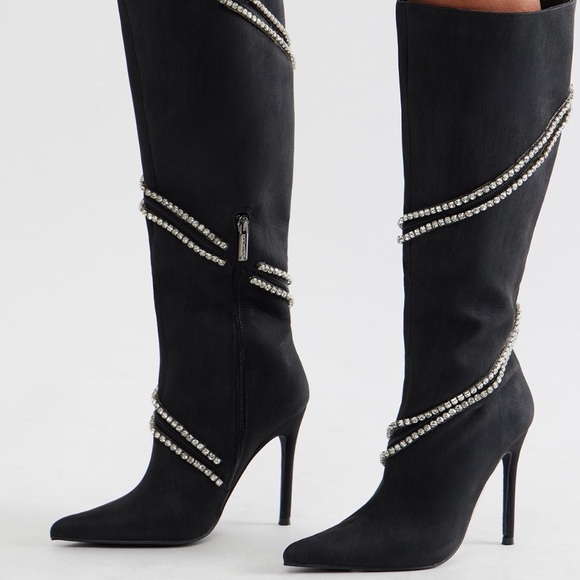 Fashion Nova Denim Rhinestone Trim Boots - Picture 3 of 5